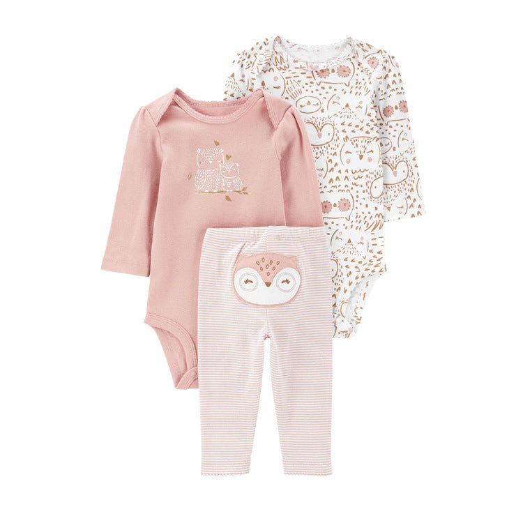 Carter's Infant Girls 3-Piece Cute Owl Full Sleeve Bodysuits+ Leggings 32140 Pink/White