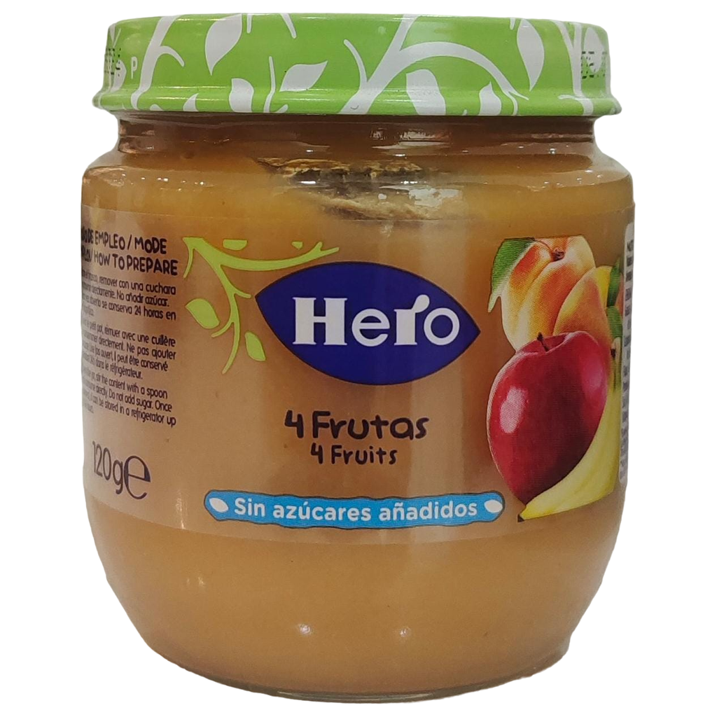 Hero Baby Small Pot Of 4 Fruits (Orange, Apple, Banana And Peach) Without Added Sugar Baby Food 115 Grams Age- 6 Months & Above