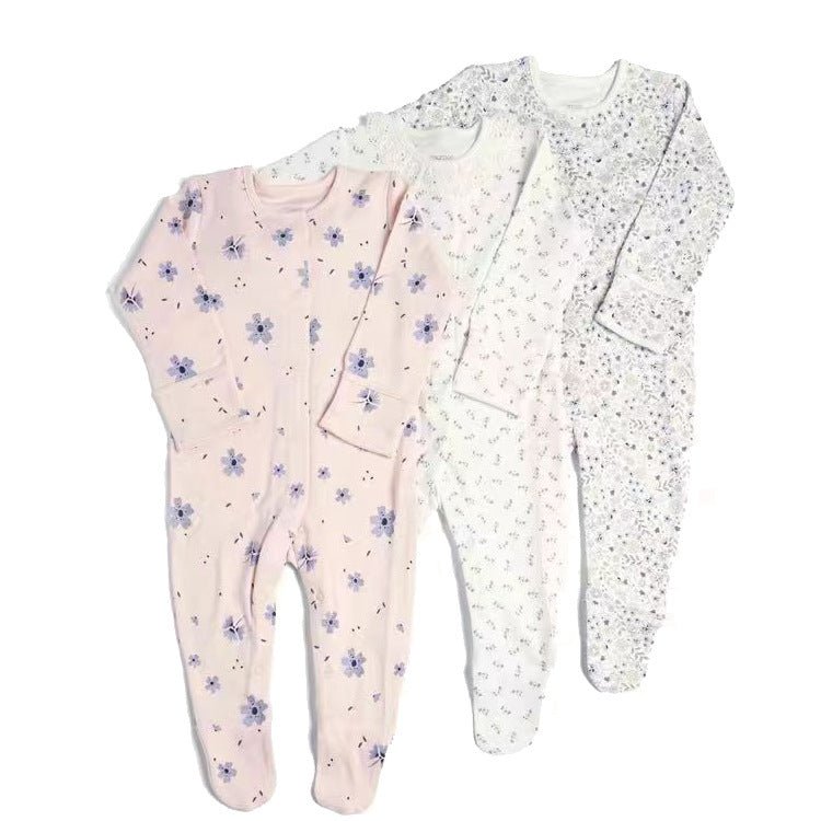 Mamas & Papas Infant Girls Tiny Pastel Floral Printed Sleepsuits/Onesie Set of 3 WD91 White/Pink