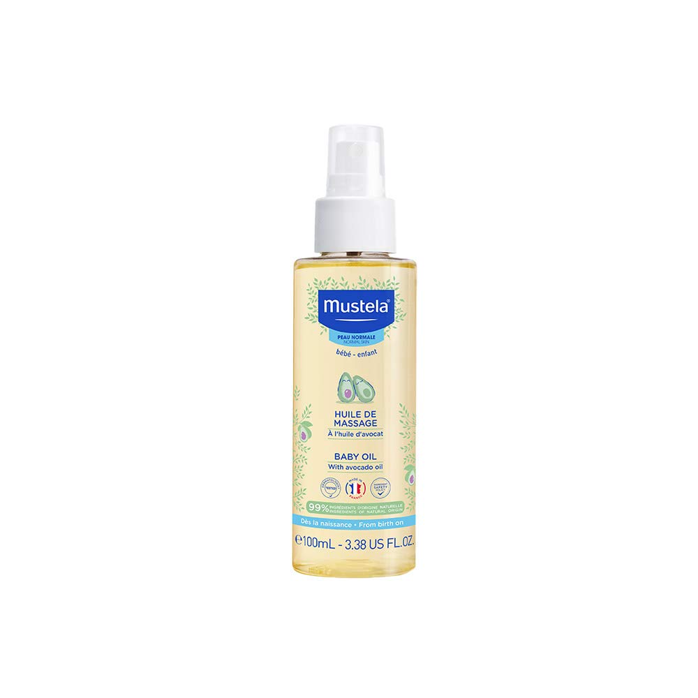 Mustela Baby Moisturizing Oil for Massage with Natural Avocado, Pomegranate & Sunflower Oil 100 Ml Age- Newborn & Above