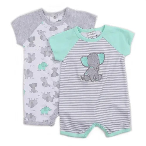 Motherschoice Mini Elephants Printed Baby Short Sleeve Rompers Pack of 2 IT11128