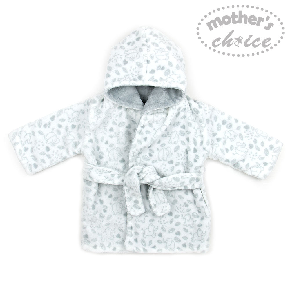 Motherschoice Supersoft Plush Baby Robe White/Grey IT3247