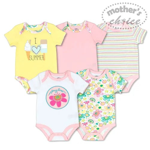 Motherschoice Infant Girls 5 Pack Bodysuits IT3357