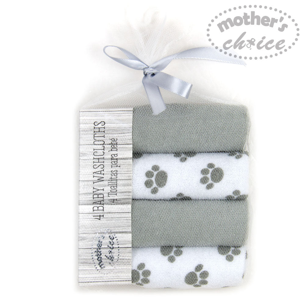 Motherschoice Baby Face Wash Cloth/Towel (23 x 23 cm) Grey/White Pack of 4 IT3444 Age- Newborn & Above