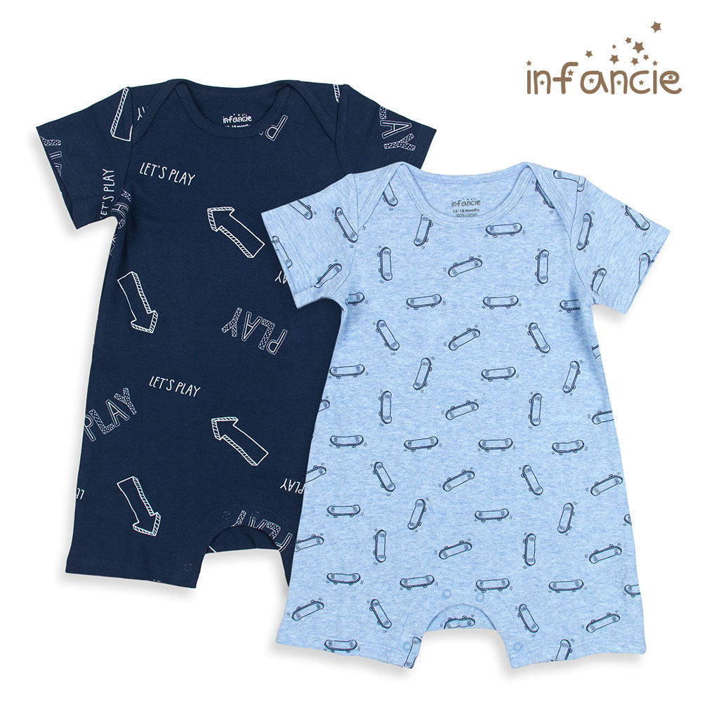 Infancie Infant Boys Short Sleeve Rompers Pack of 2 Blue IT3715
