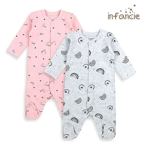 Infancie Baby Babygrower Rompers Pink/Grey 2-Pk IT3737