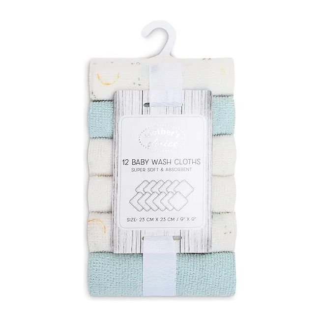 Motherschoice  Supersoft Baby Wash Cloths (23 x 23 cm) Pack of 12  IT4063 Age- Newborn & Above