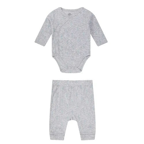 Motherschoice Baby 2 Pcs Ribbed Kimono Bodysuit and Pants Set Grey Marl  IT4408