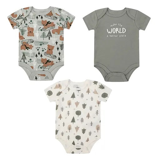 Motherschoice Baby Boy 3 Pack Short Sleeve Bodysuits Grey/White IT4482