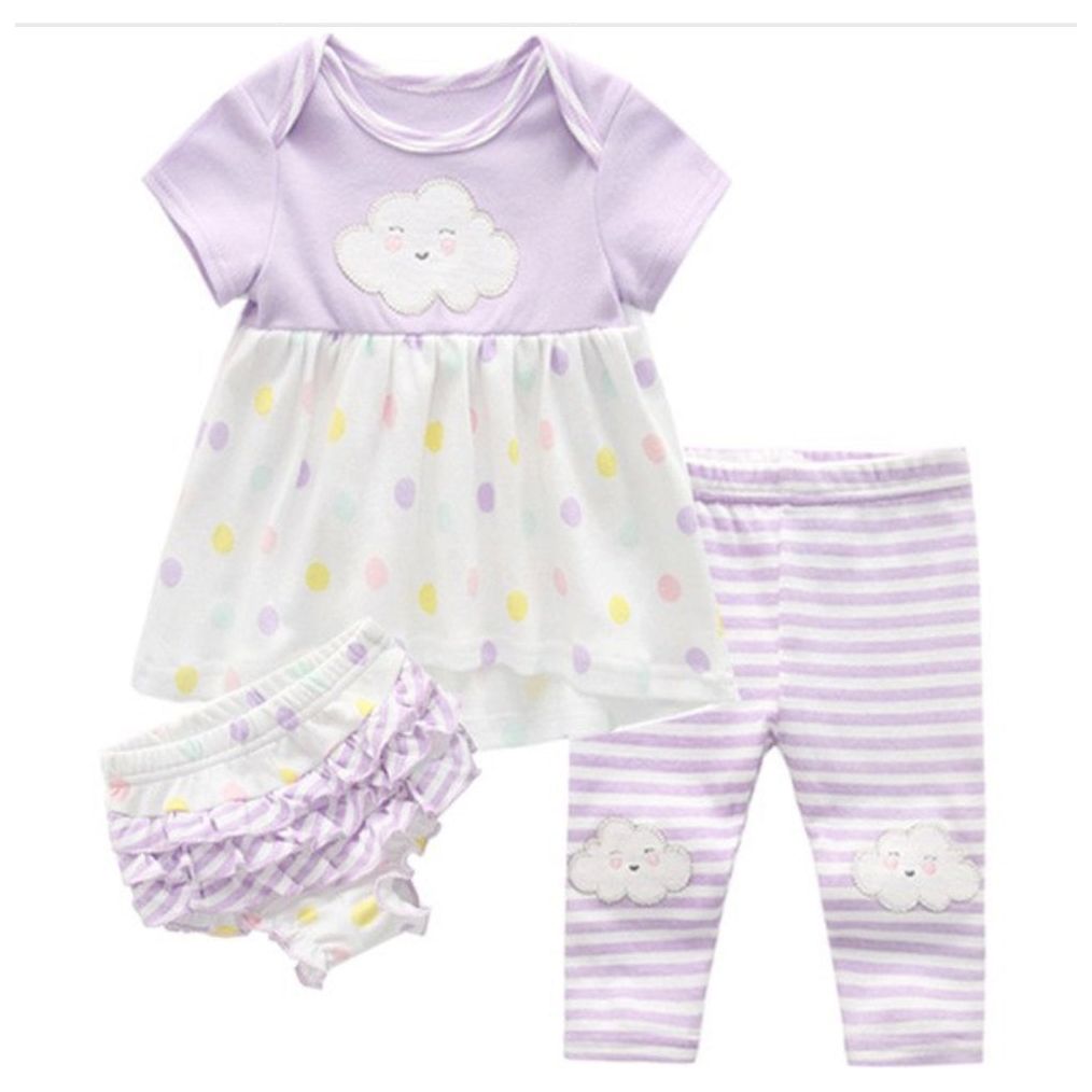 Motherschoice Cloud" 3 piece Layette Set (Dress+Hat+Leggings) Purple/White IT1216