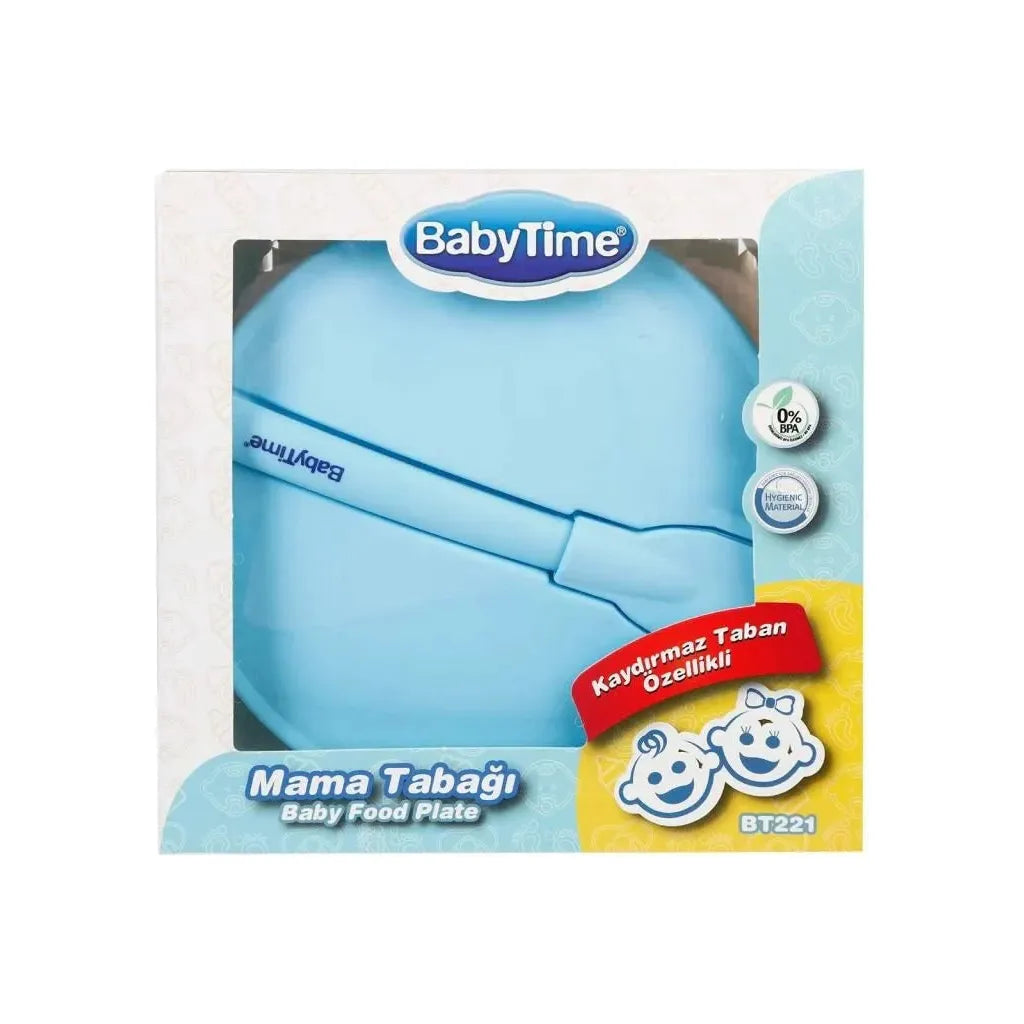 Baby  Time Easy Feeding  Food Plate with Spoon  Blue Age- 6 Months &  Above