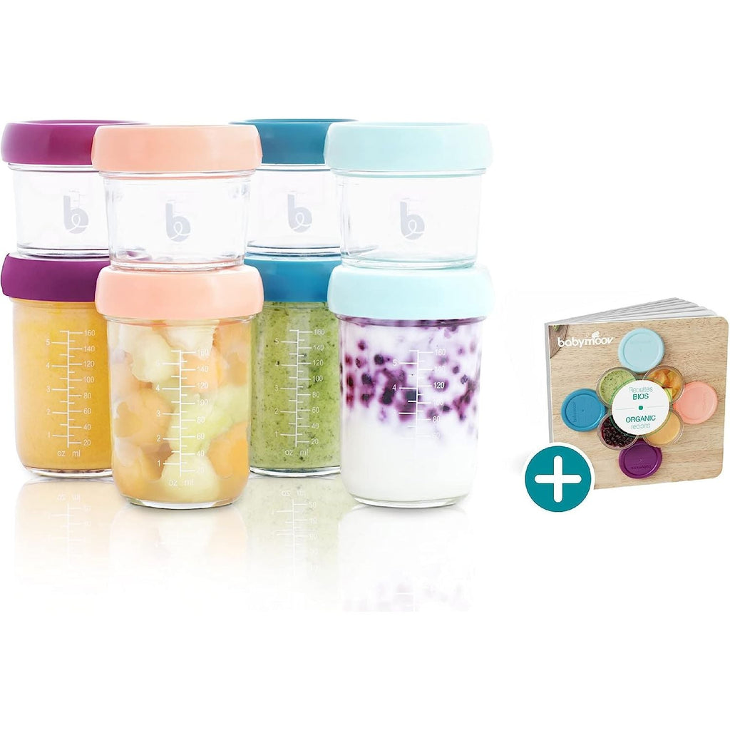 Babymoov Baby Bowls 8-Pack Glass Storage Containers Set 240ml x 4 + 120ml x 4 Multicolor Age-4 Months & Above