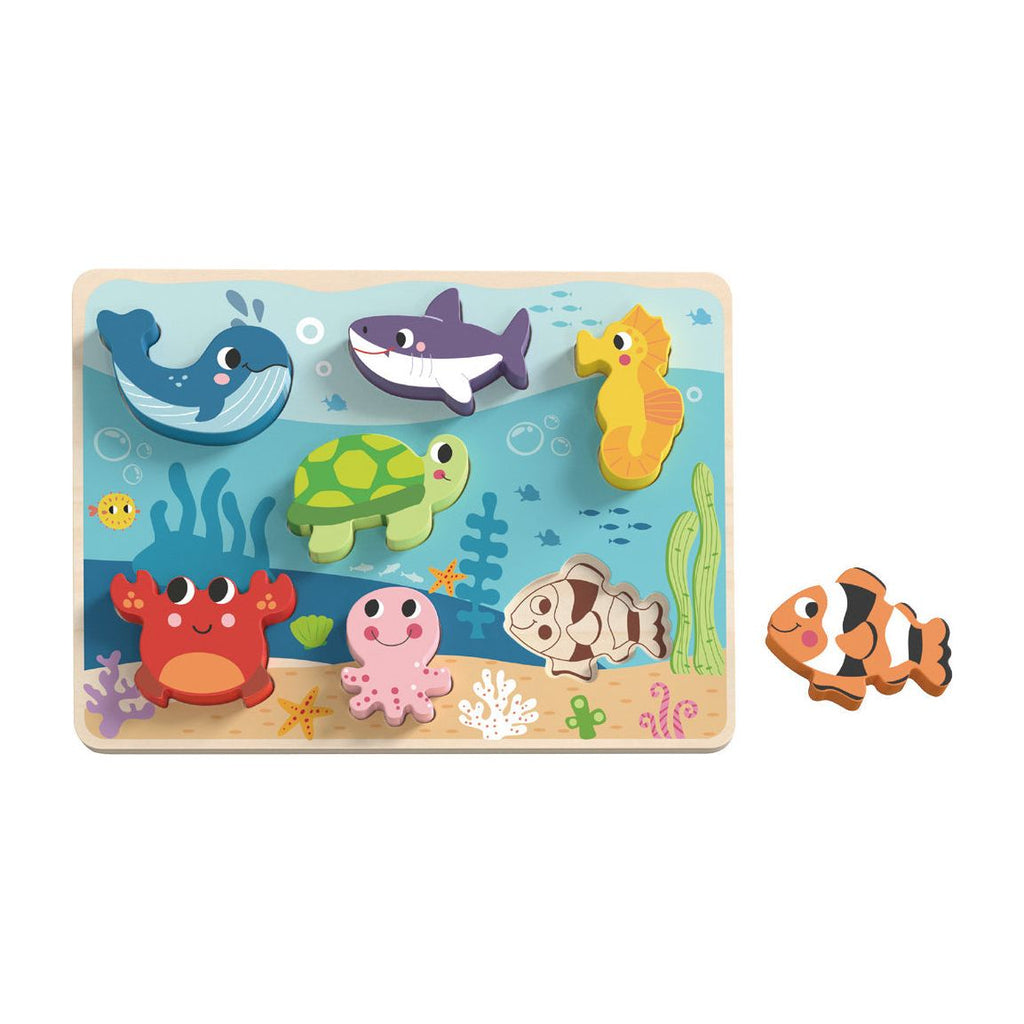 Tooky Toy Chunky Wooden Puzzle Marine Animals Multicolor Age- 2 Years & Above