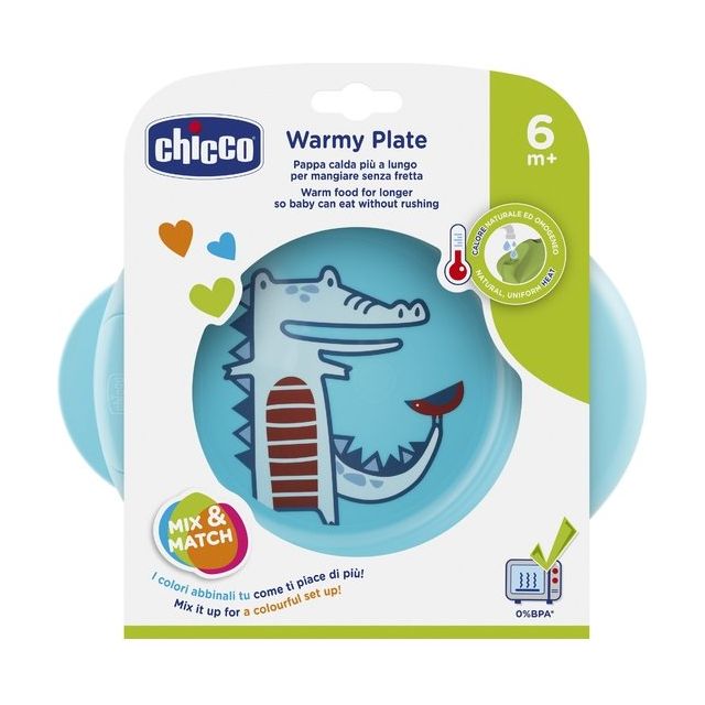 Chicco Baby Boys Dinosaur Insulated Plate Teal Blue Age- 6 Months & Above