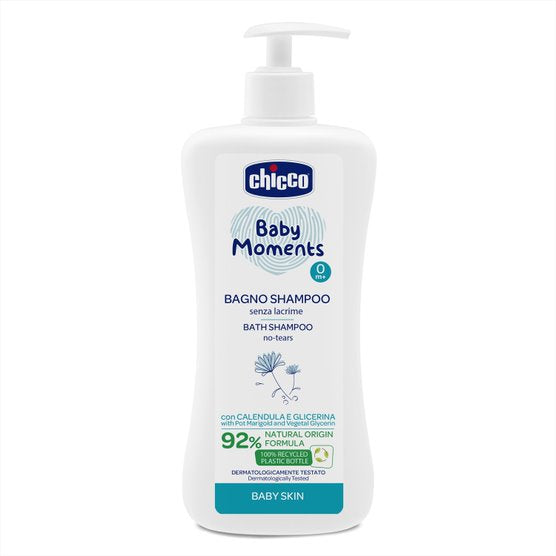Chicco Baby Moments Bath Shampoo No-Tears for Baby Skin 500ml Age- Newborn & Above