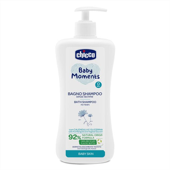 Chicco Baby Moments Bath Shampoo No-Tears for Baby Skin 750ml Age- Newborn & Above