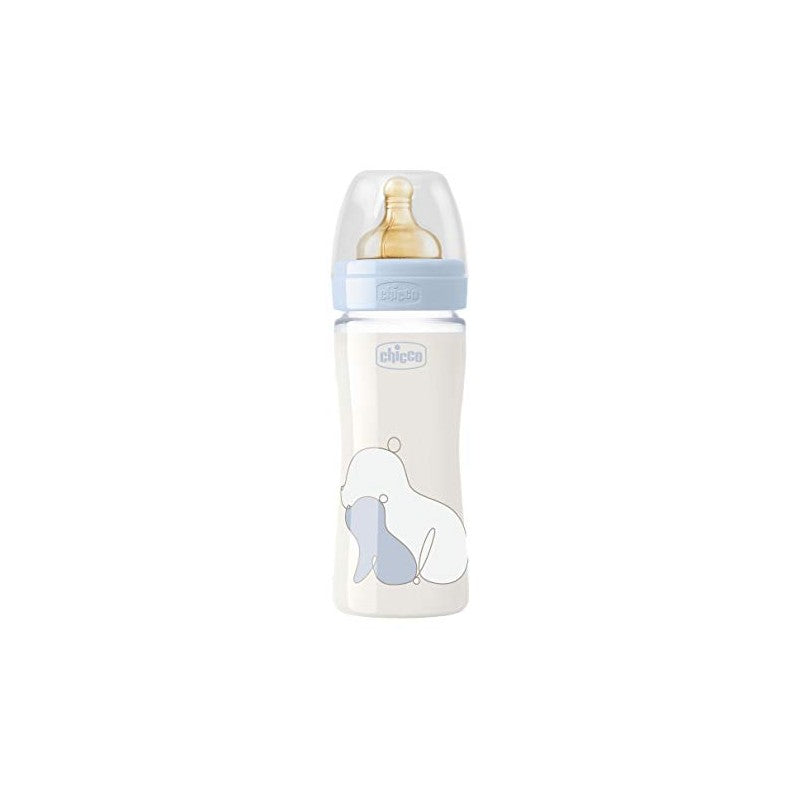 Chicco Biberon Original Touch Latex Glass Feeding Bottle 240 Ml Blue Age- Newborn & Above