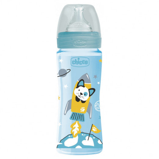 Chicco Biberon  Well Being Colors Silicone Feeding Bottle Blue 330Ml Age- 4 Months & Above