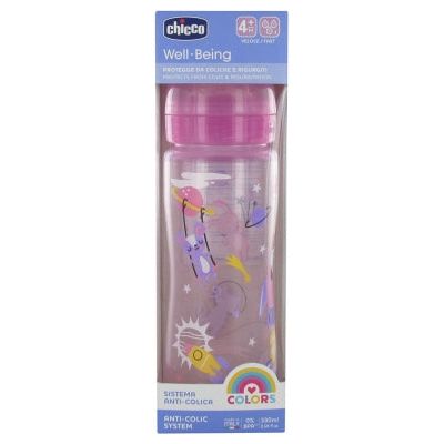 Chicco Biberon  Well Being Colors Silicone Feeding Bottle Pink 330Ml Age- 4 Months & Above