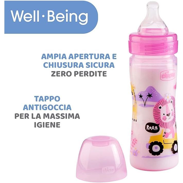 Chicco Biberon Well Being Colors Silicone Medium Flow Feeding Bottle Girls Pink 250Ml  Age- 2 Months & Above