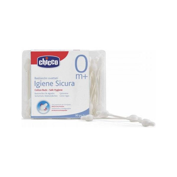 Chicco Cotton Buds With Ear Protection Drum 90 Pieces Age- Newborn & Above