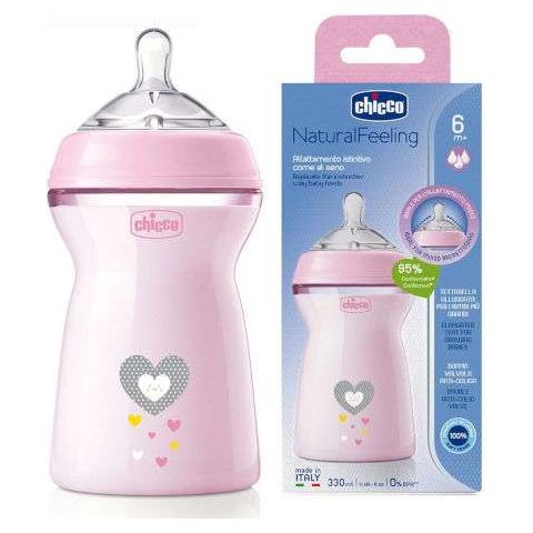 Chicco Natural Feeling Baby Feeding Bottle Pink  330Ml Age- Months & Above