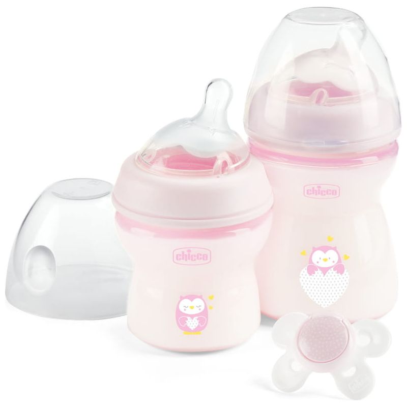 Chicco Natural Feeling Baby Girl First Feeding Bottle Gift Set Pack of 2 150Ml/250Ml Pink  Age- Newborn & Above