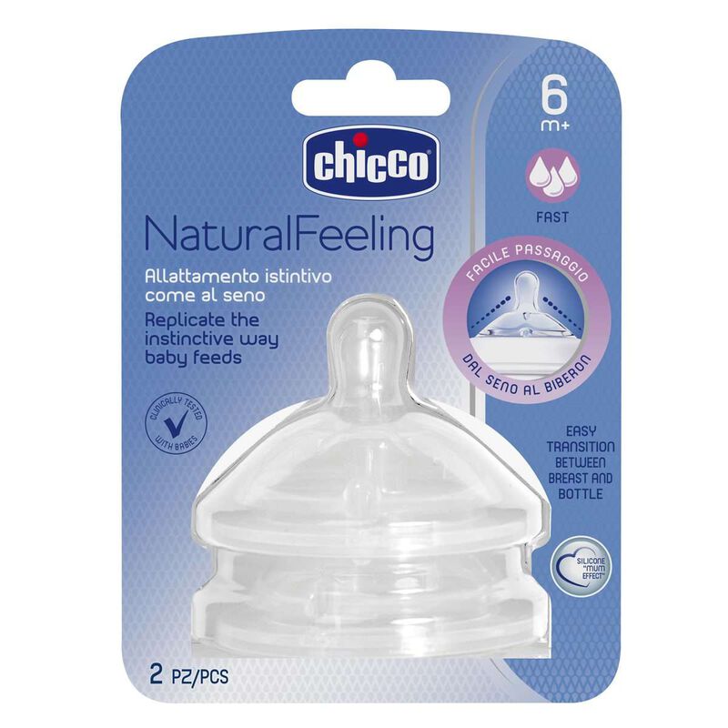 Chicco Natural Feeling Fast Flowing Teats Pack of 2 Age- 6 Months & Above