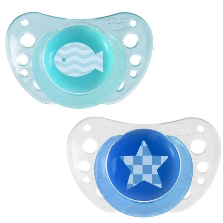 Chicco Pacifier Silicone Physio Air Teethers Pack of 2 Light Blue Age- 6 Months to 12 Months
