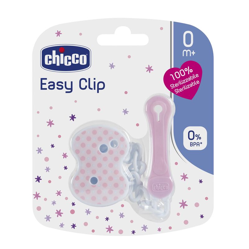 Chicco Easy Clip Baby Soother With Chain Pink Age- Newborn & Above