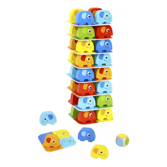 Tooky Toy Elephant Stacking Wooden Game 46 Pcs Multicolor Age- 3 Years & Above