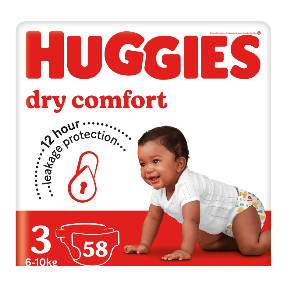 Huggies Dry Comfort Baby Diapers Value Pack Size 3 (6-10kg) 58 Pcs