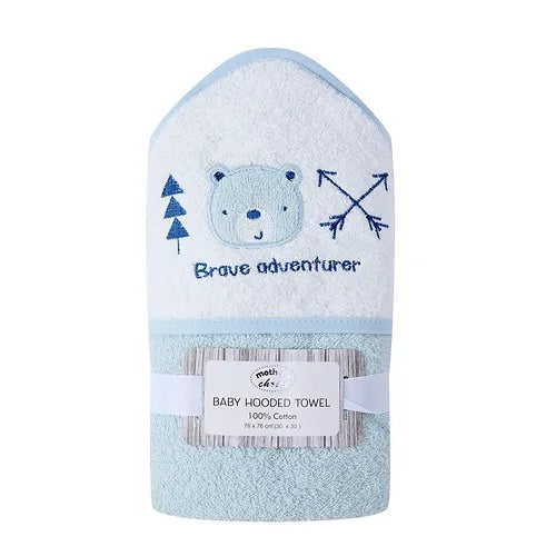 Motherschoice Supersoft Baby Cotton Embroidery Hooded Towel (76 x 76 cm) Blue IT4581 Age- Newborn & Above