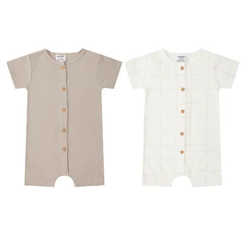 Motherschoice Baby 2Pc Set-Grid Ivory And Grey Romper IT4708
