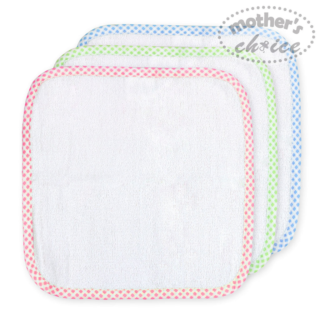 Motherschoice Baby Face Cloth Pack of 3 Assorted IT8433 (24 x 24 cm) Age- Newborn & Above