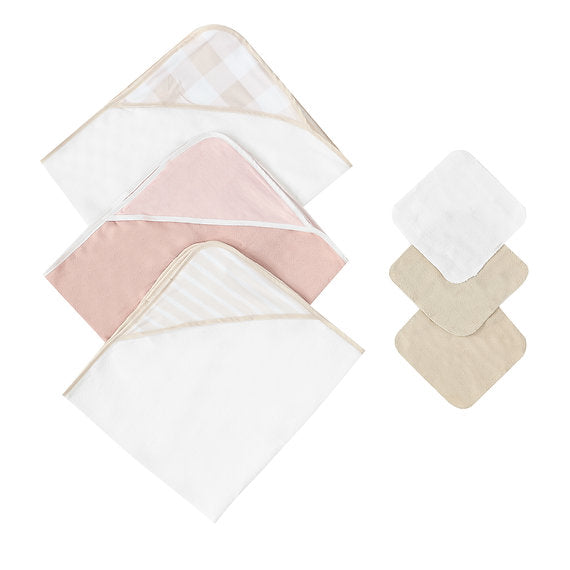 Motherschoice Baby Towel Set( Hooded + Face Towel) Pack of 6 Pink/Cream/White IT4357 Age- Newborn & Above
