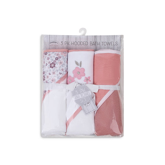Motherschoice Floral Baby Hooded Towel Pack of 3 IT4340 White/Pink Age- Newborn & Above