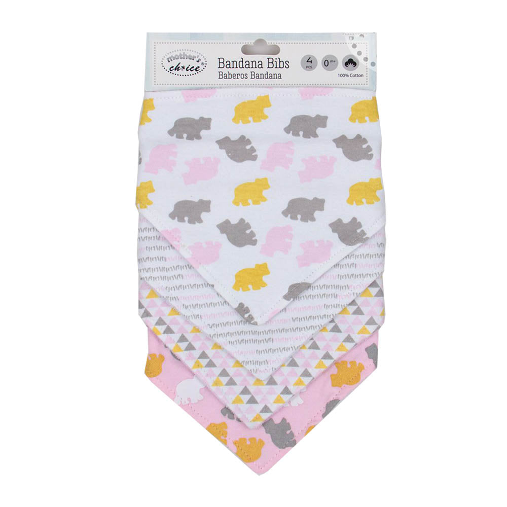Motherschoice Motherbaby Bear Baby Bandana Bibs Pack of 4 IT2260 ( 45 x 19 cm) Age- 3 Months to 24 Months