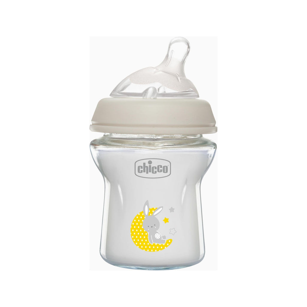 Chicco Natural feeling Glass Bottle Bunny 150ml Grey Age- Newborn & ABove