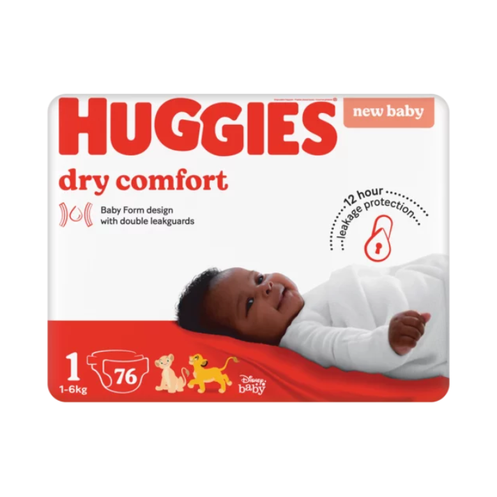 Huggies Dry Comfort Baby Diapers Jumbo Pack Size1 (1-6Kg) 76Pcs