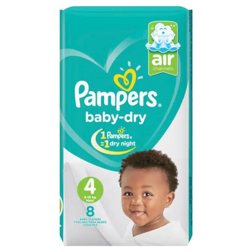 Pampers Baby Dry Maxi Diapers Size 4 (9-18Kg) 8 Pcs