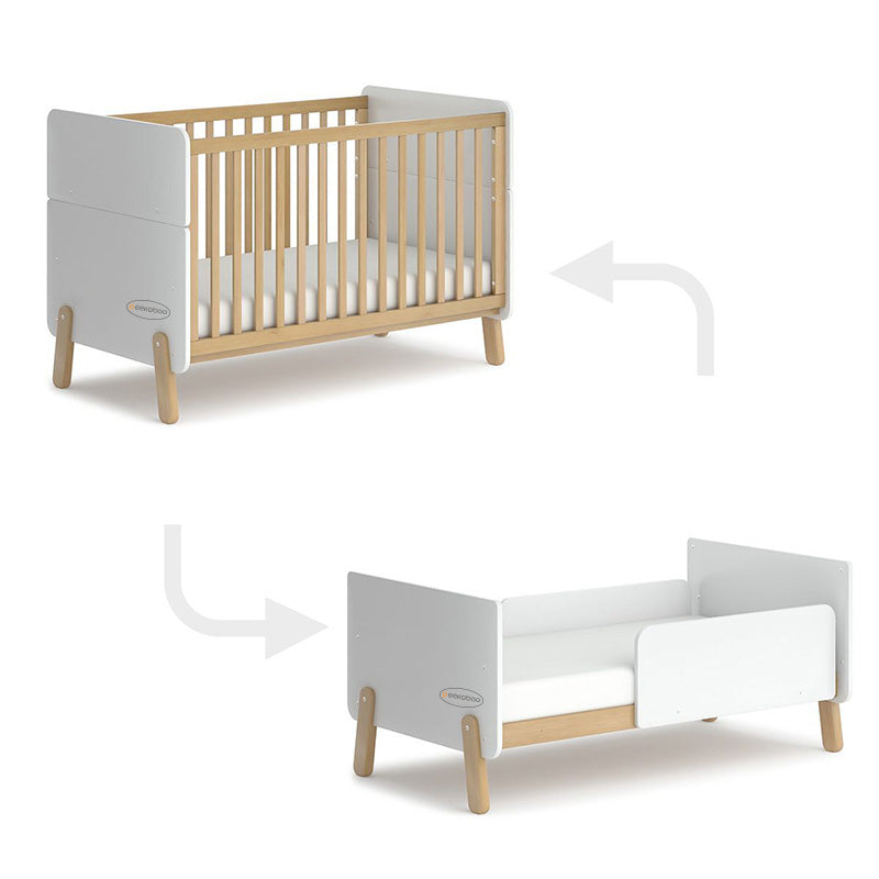 Peekaboo 2 In 1 Wooden Convertible Crib (Baby Cot+ Toddlerâ€™s Bed) White Age- Newborn to 5 Years