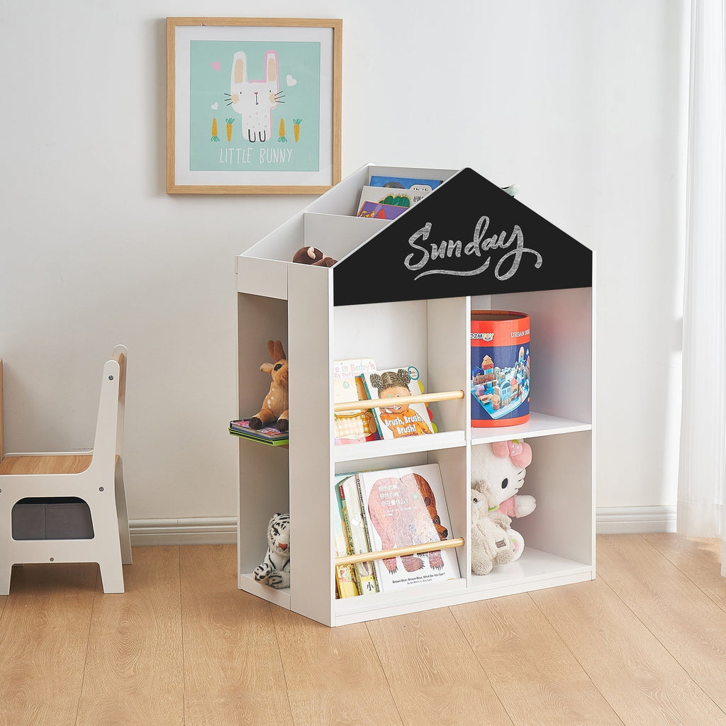Peekaboo 3-Tier Kids Dollhouse Storage Bookshelf and Toy Storage Organizer White Age- 2 Years & Above