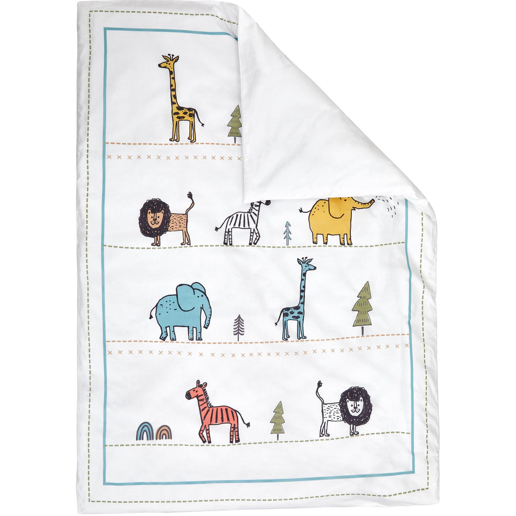 Peekaboo Animal Party Themed 3-Piece Toddler/Crib Cotton Bedding Set White Age- 18 Months to 5 Years
