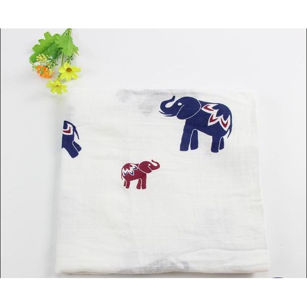 Peekaboo Cute Elephants Printed Baby Muslin Swaddle Blanket 120 x 120 cm White/Black/Brown Age- Newborn & Above