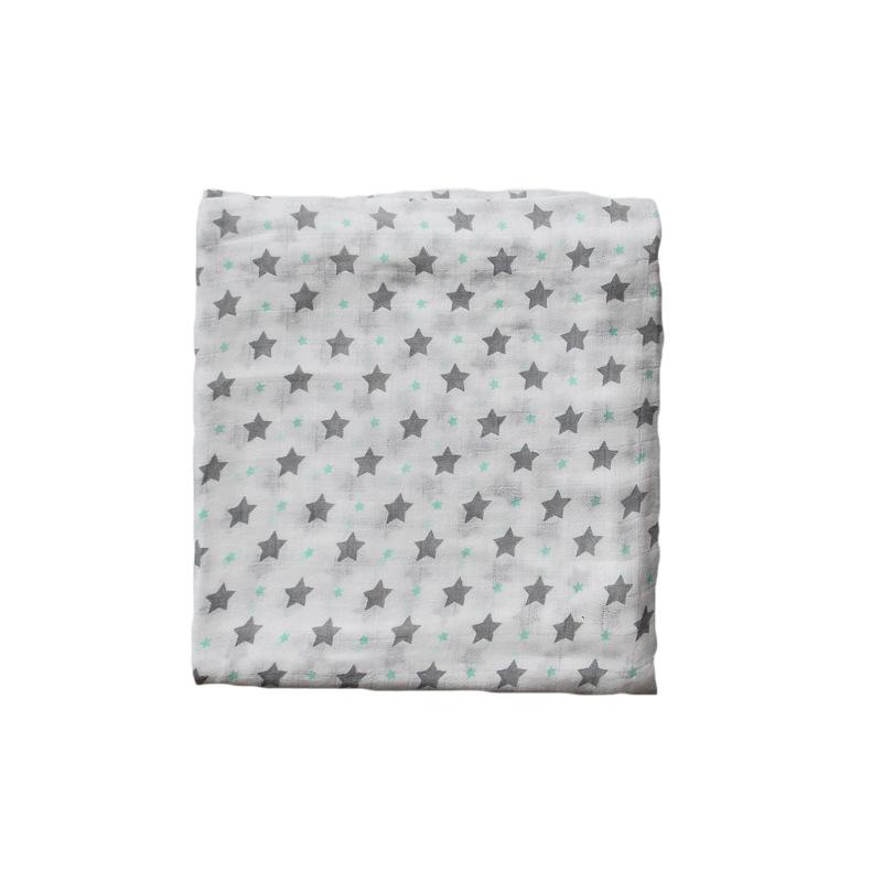 Peekaboo Star Printed Baby Muslin Swaddle Blanket 120 x 120 cm White/Grey/Green Age- Newborn & Above Age- Newborn & Above