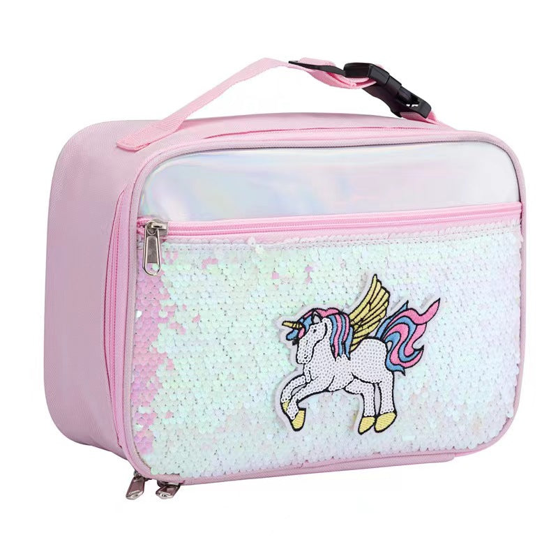 Pibi 2-in-1 Cute Sequin Unicorn Stationery bottle & Cooler Lunch Bag Baby Pink