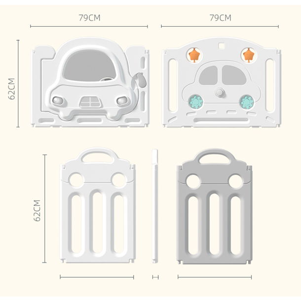 Pibi 2 in 1 Foldable Car Playpen White & Grey (14+2 Pieces) with a Basketball Hoop Age- 6 Months to 3 Years