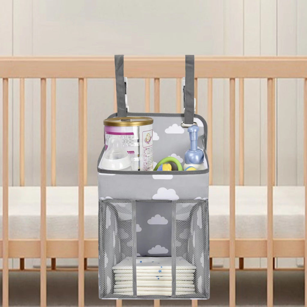 Pibi Clouds Printed Multipurpose Hanging Organizer for Kids Nursery GreyWhite Age- Newborn & Above