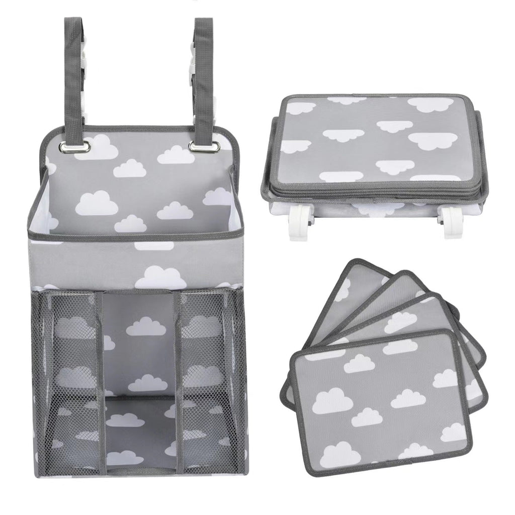 Pibi Clouds Printed Multipurpose Hanging Organizer for Kids Nursery Grey/White Age- Newborn & Above